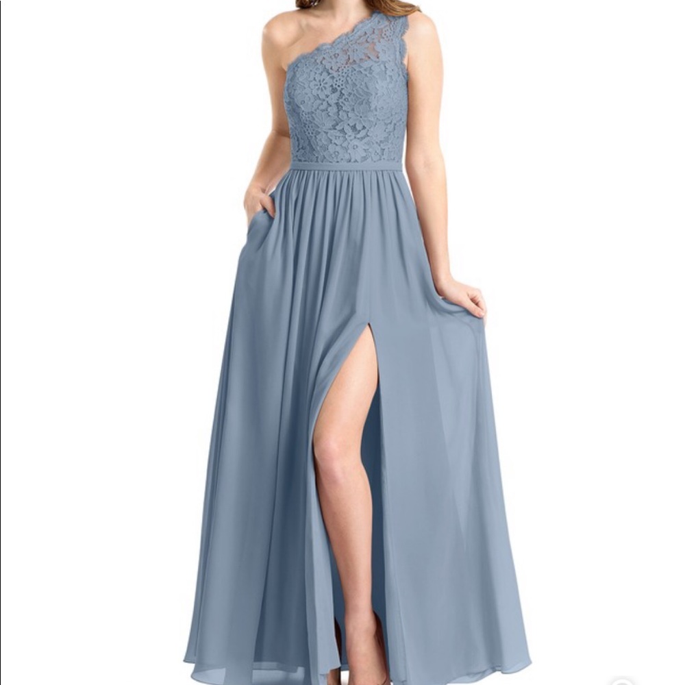 Azazie Demi in dusty blue